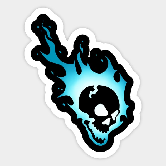 Flaming Skull Blue Sticker by Owllee Designs